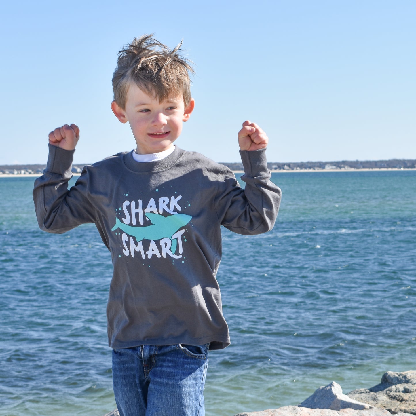 Youth Charcoal Shark Smart Long Sleeve